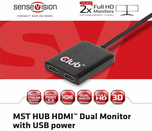 CLUB3D Multi Stream Transport Hub DisplayPort 1.2 to HDMI Dual Monitor-3