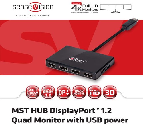 CLUB3D Multi Stream Transport Hub DisplayPort 1.2 Quad Monitor USB Powered-3