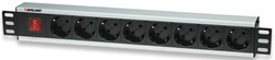 Intellinet 19" 1.5U Rackmount 8-Way Power Strip - German Type EU CEE 7/3 Outlets, With On/Off Switch, No Surge Protection, Built-in 3m Power Cord with EU CEE 7/4 Plug